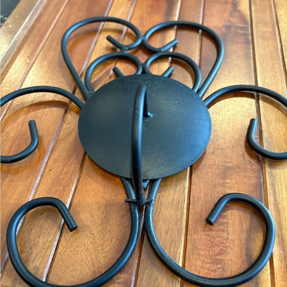 2 Black Wrought Iron Scroll Heart Metal Wall Sconce Pillar Candle Holders